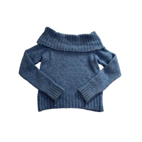 MNG Mango Off The Shoulder Knitted Sweater in Blue - Picture 1 of 4